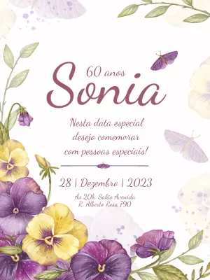 Convite Aniversário Floral Lilás e Borboletas para Editar Online