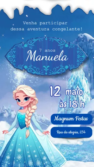 Convite de Aniversário Frozen com a Elsa para Editar Online