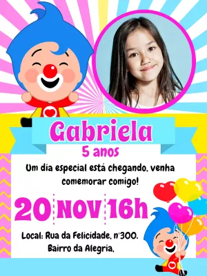 Convite de Aniversário Plim Plim com Foto para Editar Online