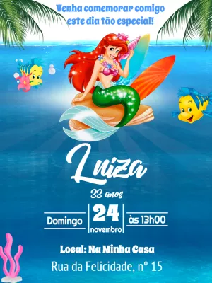 Invitación de cumpleaños La Sirenita – Estático – Pedro Henrique