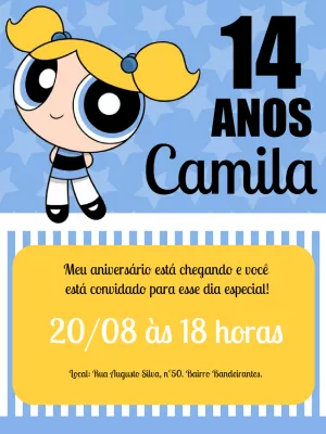 Convite de Aniversário Lindinha Meninas Superpoderosas para Editar