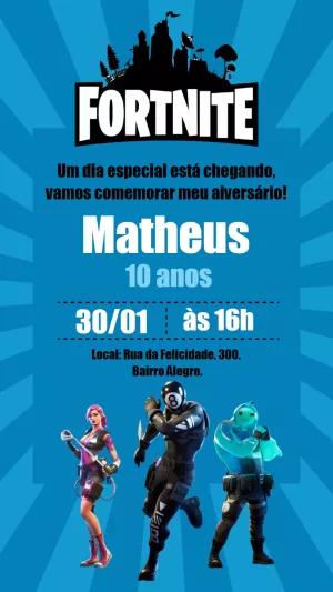 Convite de Aniversário Fortnite Azul para Editar Online