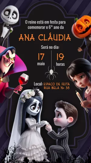 Convite Aniversário Halloween com Personagens para Editar Online