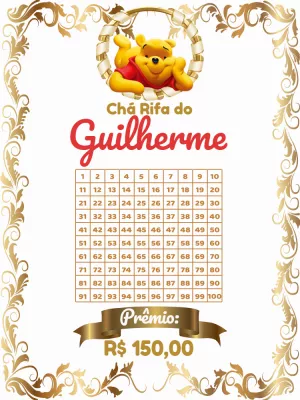 Chá Rifa Ursinho Pooh Dourado para Editar Online