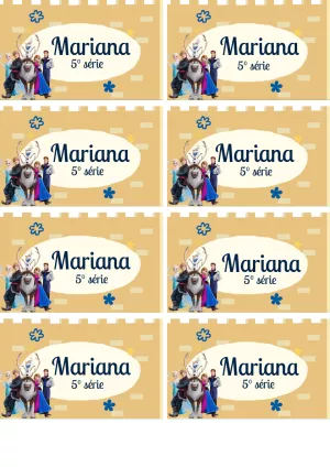 Etiqueta Escolar Frozen com Personagens para Editar Online