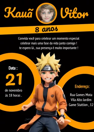 Convite de Aniversário Naruto com Foto para Editar Online