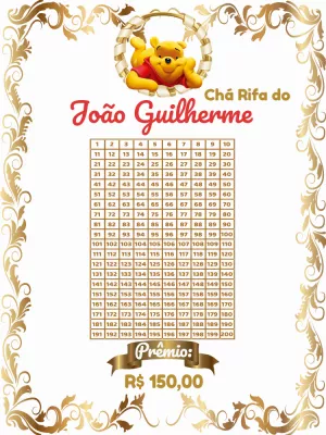 Chá Rifa Ursinho Pooh Dourado para Editar Online