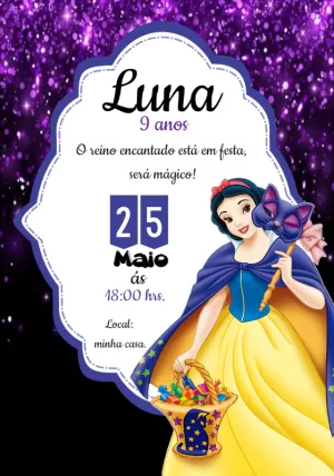 Convite de Aniversário Branca de Neve para Editar Online