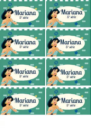 Etiqueta Escolar da Princesa Jasmine para Editar Online
