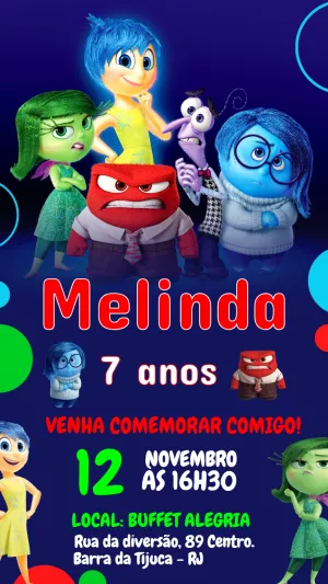 Convite Aniversário Divertidamente com Personagens para Editar