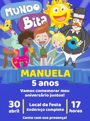 Convite Aniversário Mundo Bita com Personagens para Editar Online