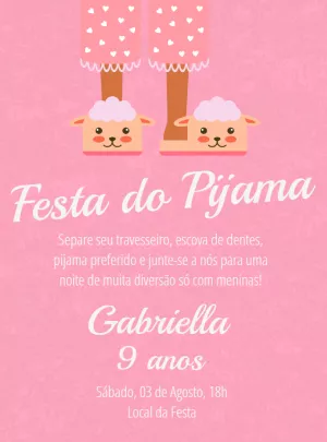 Convite Festa do Pijama Rosa com Ovelhinhas para Editar Online