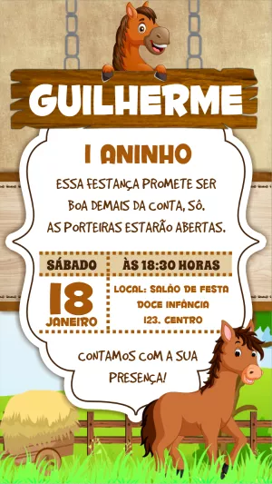 Convite de Aniversário Cavalinho Haras para Editar Online