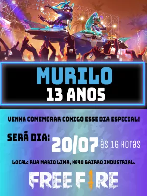Convite de Aniversário Free Fire com Personagens para Editar