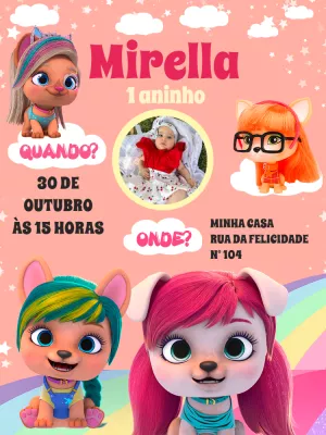 Convite Aniversário Vip Pets com Foto para Editar Online