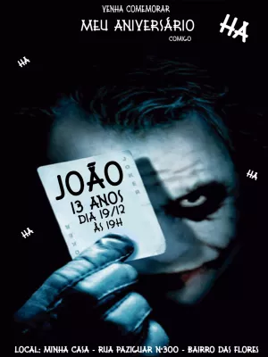 Convite de Aniversário do Coringa para Editar Online