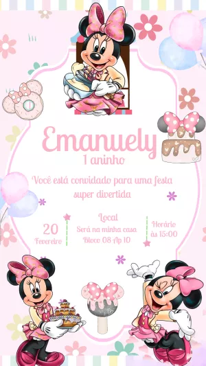 Convite Aniversário Minnie Confeiteira para Editar Online