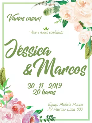 Convite de Casamento Floral Verde Aquarela para Editar Online