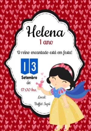 Convite Aniversário Branca de Neve Cute para Editar Online