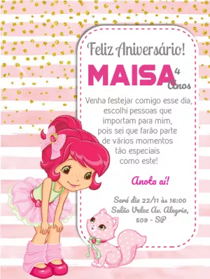 Convite de Aniversário Moranguinho para Editar Online