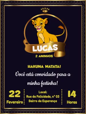Convite de Aniversário Rei Leão Simba para Editar Online