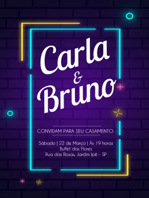 Convite de Casamento Neon Moderno para Editar Online