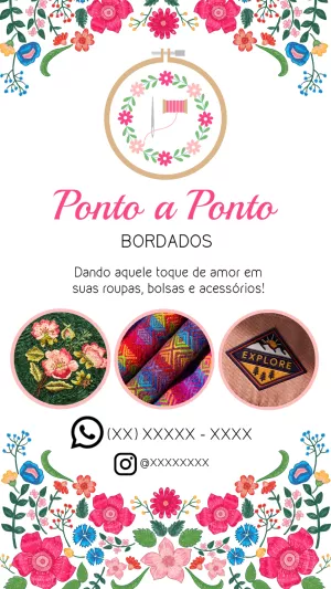 Cartão de Visita Bordado Floral para Editar Online
