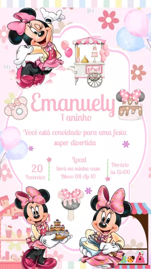 Convite Aniversário Minnie Confeiteira para Editar Online