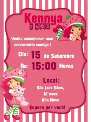 Convite de Aniversário Moranguinho para Editar Online