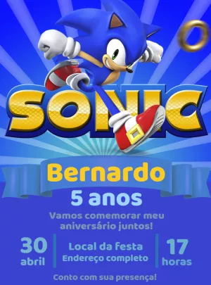 Convite de Aniversário Sonic Editável Online para Imprimir