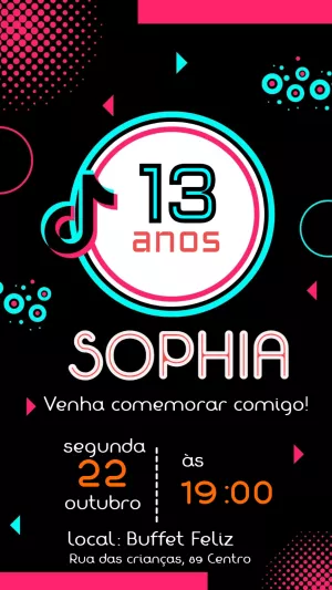 Convite de Aniversário Tema TikTok para Editar Online