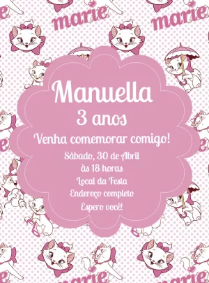 Convite de Aniversário Gatinha Marie para Editar Online