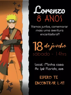 Convite de Aniversário Naruto para Editar e Enviar Online