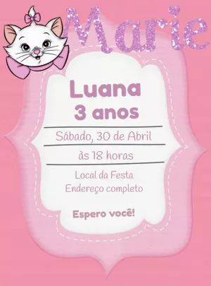 Convite de Aniversário Gatinha Marie para Editar Online