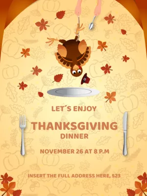 Thanksgiving Dinner Invitation with Fun Turkey to Edit Online