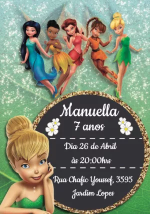 Convite de Aniversário Tinker Bell e Fadas para Editar Online