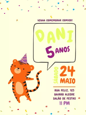 Convite de Aniversário Tigre Fofo para Editar Online