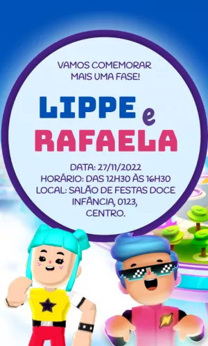 Convite Aniversário Duplo PKXD para Editar Online