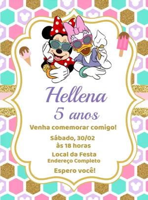 Convite Aniversário Minnie e Margarida Tropical para Editar
