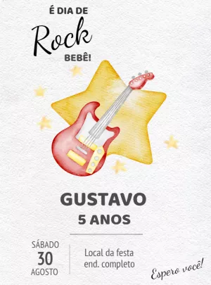 Convite de Aniversário Rock Bebê com Guitarra para Editar Online
