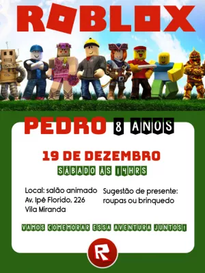 Convite de Aniversário Roblox com Personagens para Editar Online
