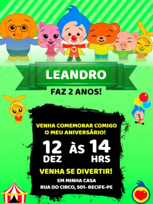 Convite Aniversário Plim Plim e Amigos para Editar Online