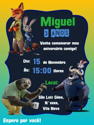 Convite de Aniversário Zootopia para Editar Online