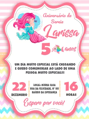 Convite de Aniversário Sereia para Editar Online