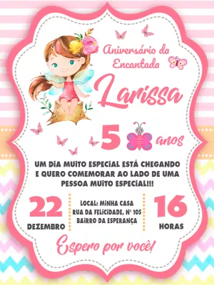 Convite Aniversário Jardim Encantado com Fada para Editar
