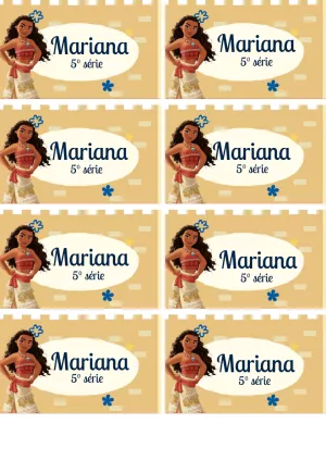 Etiqueta Escolar da Moana para Editar e Imprimir