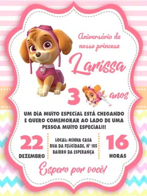 Invito di compleanno Paw Patrol – Statico – Pedro Henrique