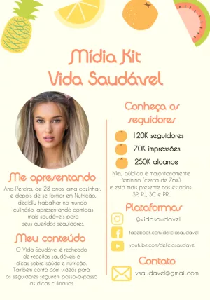 Mídia Kit Influencer com Tema Saudável para Editar Online