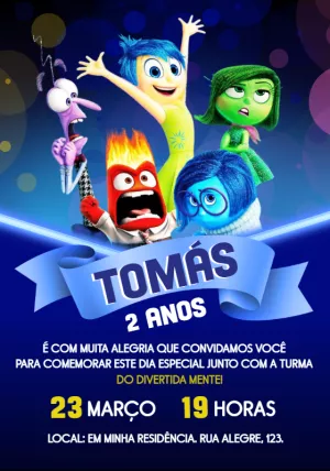 Convite de Aniversário Divertida Mente para Editar Online