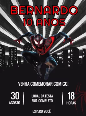 Convite Aniversário Homem Aranha Aranhaverso para Editar Online
